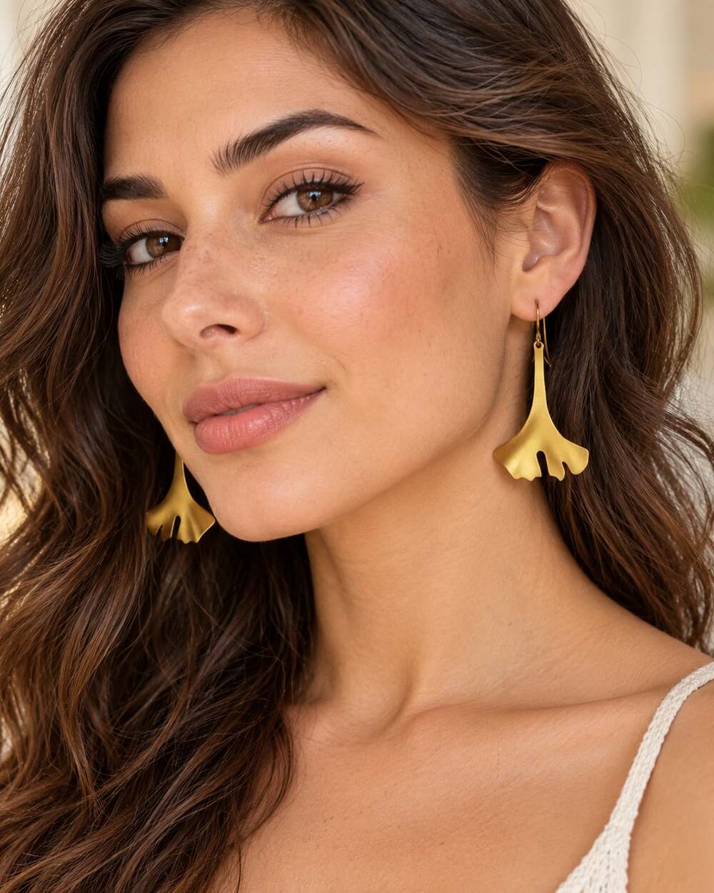Robert Lee Morris Modernist Ginkgo Leaf Gold Tone Wire Earrings